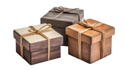 Three beautifully wrapped gift boxes in various brown tones, perfect for any occasion, adding a touch of elegance and charm to celebrations.