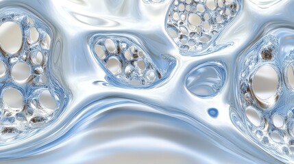 Abstract Flowing Liquid with Air Bubbles: Cool Blue and White Metallic Texture