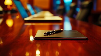 Meeting Prep Notebook and Pen on Conference Table