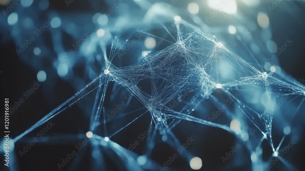 Wall mural abstract network structure glowing with ethereal light in a dark background. intricate web-like desi
