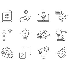 Startup icons set. Set of editable stroke icons.Set of Startup