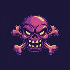 Fototapeta premium Skull And Crossbones Illustration On Dark Background With Yellow Eyes And Purple Tones