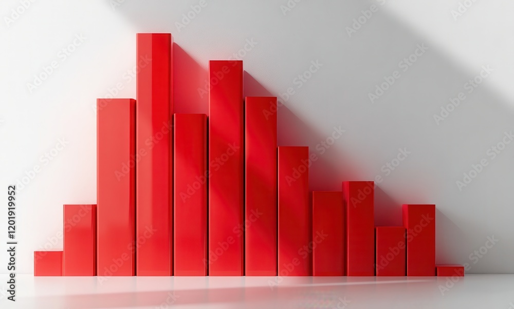 Poster red bar graph on white background representing statistical data and business growth analysis in mode