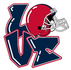 love - Navy blue and red football player helmet, sport vector graphics, hockey, for street art - graffiti lettering typography - art illustration - multicolor - writen	