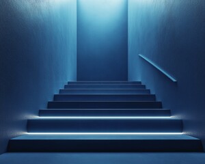Illuminated staircase leading to a bright door.