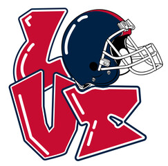 love - Navy blue and red football player helmet, sport vector graphics, hockey, for street art - graffiti lettering typography - art illustration - multicolor - writen	