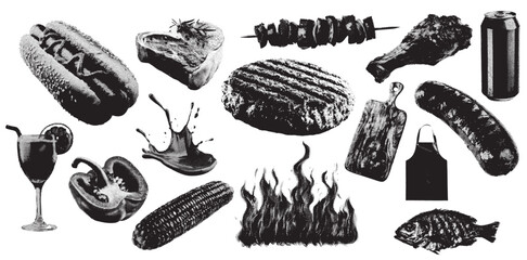Abstract halftone grunge summer barbeque design elements