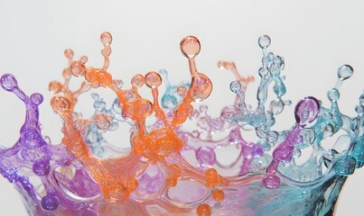 Colorful liquid splash, vibrant droplets.