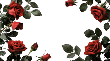 A beautiful arrangement of red roses encircled by lush green leaves, perfect for adding a romantic touch to any design or project.