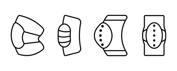 set of Knee pads vector icons in outline, Knee and elbow pads providing safety and support during various activities,  protection and support during physical activities. © Charles stockio