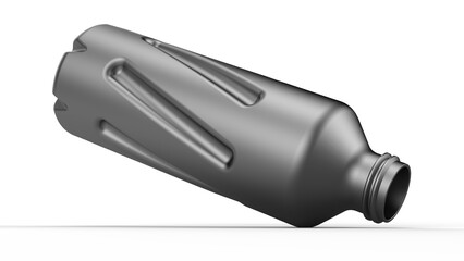 Metallic Grey Slim Bottle. Groove pattern grip. Isolated. White background. 3d render