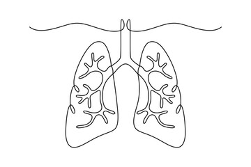 Human lungs, drawn with continuous line in minimalism, abstract, respiratory organ, medicine, pulmonology, anatomy, one line, editable vector contour