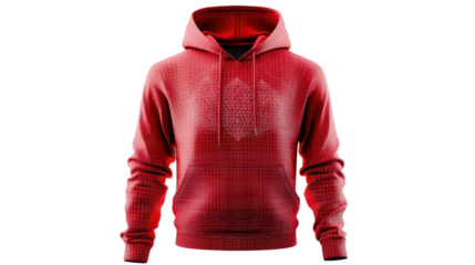 A stylish red hoodie with a modern design. Perfect for casual wear, outdoor activities, or cozy evenings. Ideal for showcasing comfort and fashion.