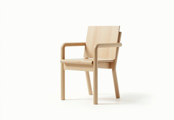 Fototapeta premium Elegant Wood Paper Tube Chair Armrests Minimalist Design White Background Isolated Margins Modern Simple Furniture Object 