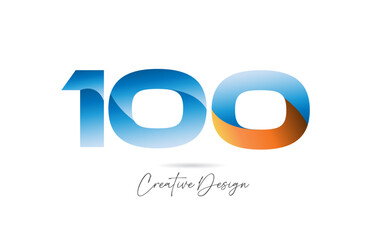 100  joined number connected alphabet logo icon design in blue and orange gradient for company or business