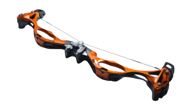 A dynamic and modern archery bow designed for precision and performance, showcasing sleek orange accents and innovative features in a captivating view.