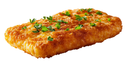 Breaded Escalope Garnished with Fresh Parsley: A Delicious Culinary Delight on a White Background