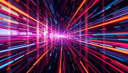 futuristic glitch effect with digital distortions and pixelated lines in vibrant neon hues