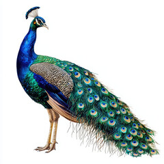 Obraz premium Majestic peacock with vibrant blue and green feathers, showcasing beauty