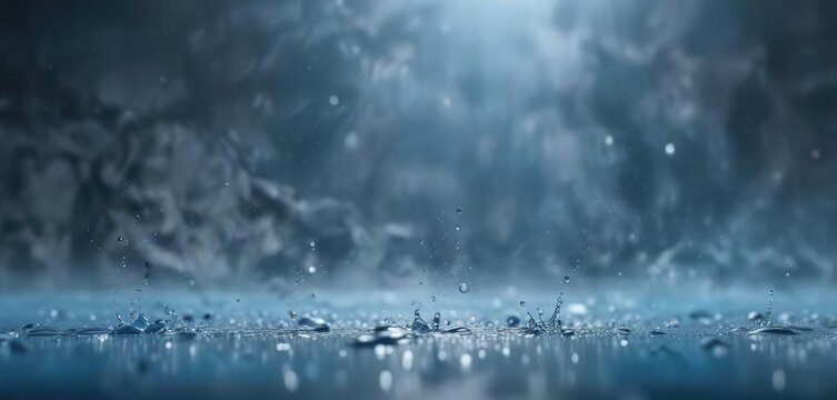 Atmospheric mist with abstract blue color palette and water droplets, texture, serene