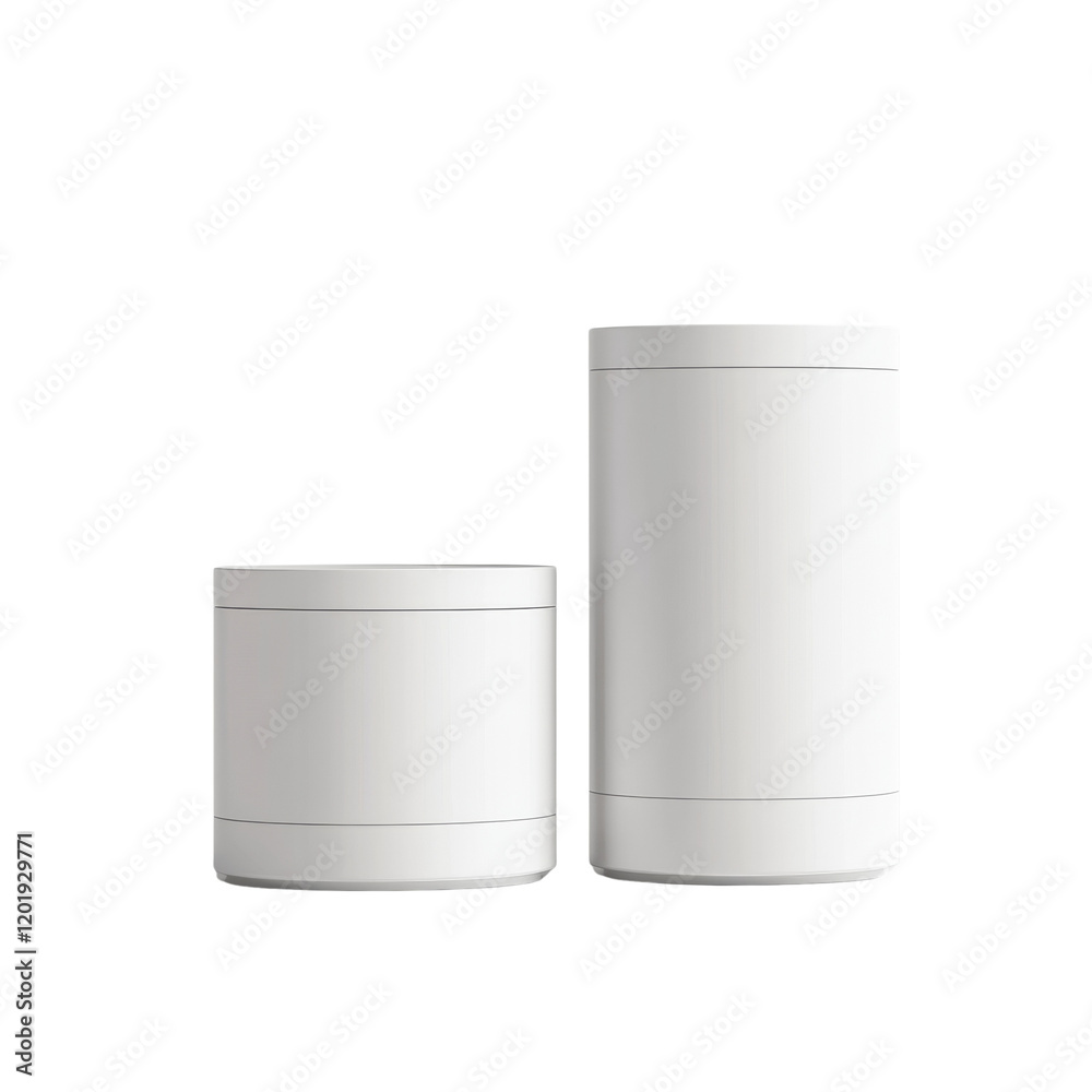 Fototapete the image shows two simple white cylindrical containers on a white background suitable for product d