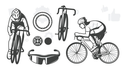 Sport bike set vector illustration. Collection of modern mountain bicycles flat style design. Extreme cycling sport concept. Isolated on white background