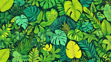 Vibrant green foliage and leaves in various shapes.