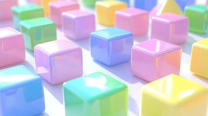 Obraz premium Playful Arrangement of Glossy Pastel Cubes Reflecting Light
