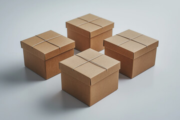 Four cardboard boxes with a brown color and a white background