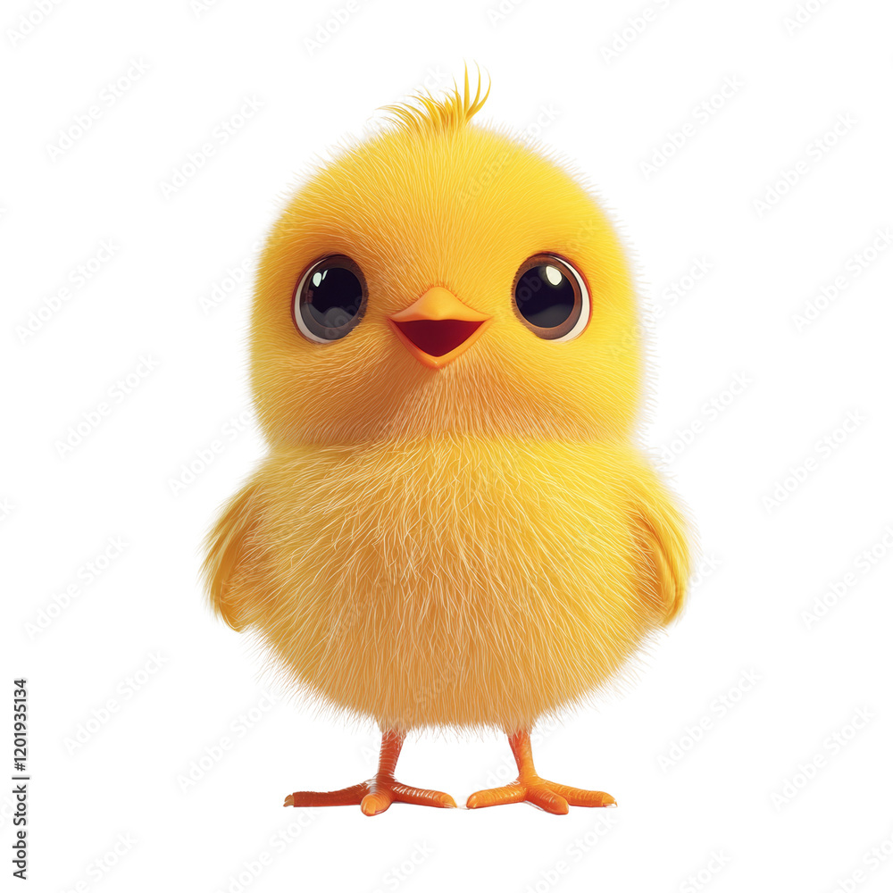Poster a digitally rendered image showcases an endearing yellow chick with fluffy feathers and a cheerful e