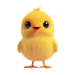 A digitally rendered image showcases an endearing yellow chick with fluffy feathers and a cheerful expression.