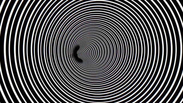 Psychedelic Geometrical Shapes Glitch Hypnotic Elegant White Tunnel on black background, hippy fluid movement trippy shapes with glitch line effect for night clubs, festival, fashion shows, video	