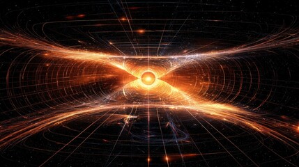 A digital illustration of a black hole, with light bending around it in space, showcasing theoretical physics concepts.