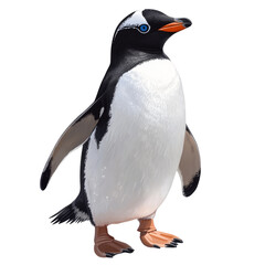 Obraz premium A detailed illustration depicts a chinstrap penguin standing on a white background, showcasing its distinctive markings and posture.