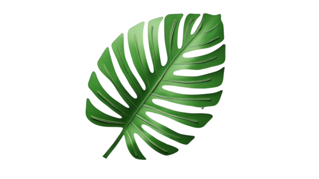A vibrant green monstera leaf featuring its distinct splits and holes, embodying the beauty of tropical plants and adding a touch of nature indoors.