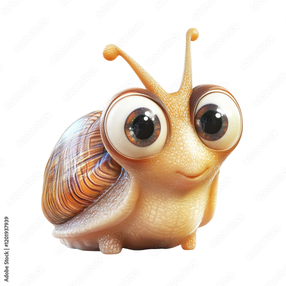 Aufkleber A digitally rendered image of a cute cartoon snail with oversized eyes and a smiling expression.