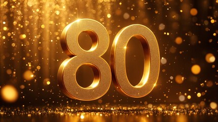 Happy 80th birthday gold greeting background. 3D Rendering	