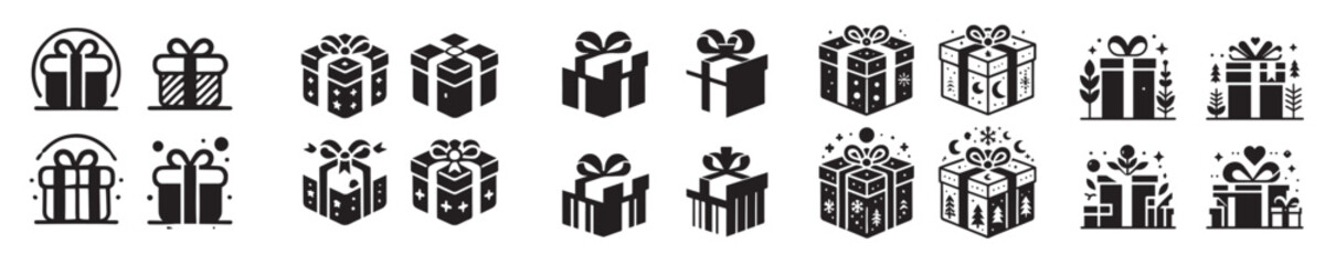 set of silhouette gift vector icons