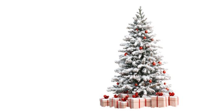 A beautifully decorated Christmas tree adorned with vibrant ornaments and wrapped gifts, evoking the festive spirit of the holiday season.