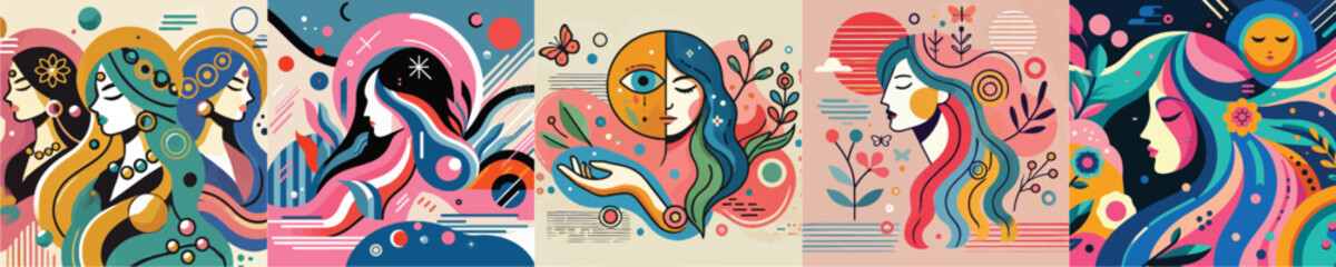 vector collection of abstract female face paintings