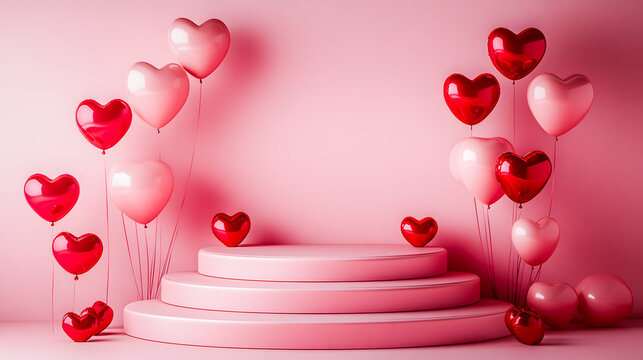 Estrade avec ballons en forme de coeur