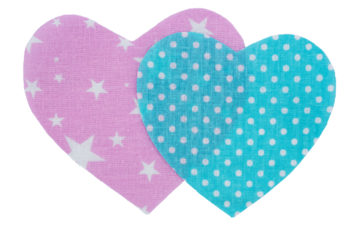 Two hearts made of textile textured fabric. Isolated on transparent background.
