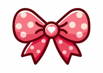 Cute cartoon bow with polka dots and heart motifs in Valentine's Day theme