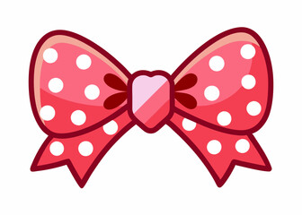 Cute cartoon bow with polka dots and heart motifs in Valentine's Day theme