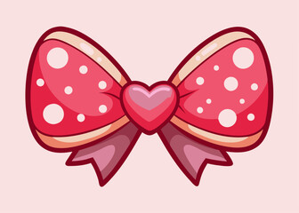 Cute cartoon bow with polka dots and heart motifs in Valentine's Day theme