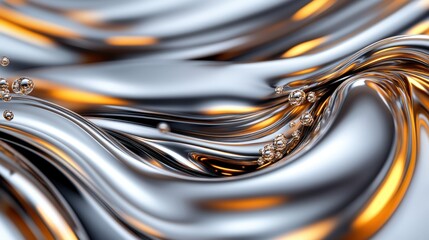 Abstract Composition of Flowing Liquid Metal with Glimmers of Light and Fluid Dynamics, Perfect for Modern Art and Creative Projects.