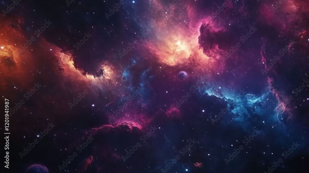 Leinwandbilder vibrant galaxy with swirling nebulae and luminescent celestial bodies in deep space. generative ai