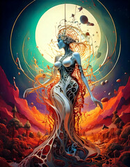 Obraz premium surrealist creature with colorful vibrant cosmic outer space, flowing abstract line