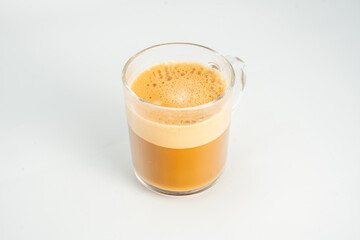 Coffee cup of latte art on white background isolated
