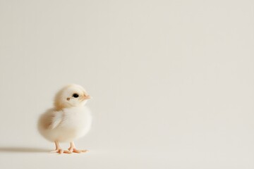 Adorable Close-Up of a Precious Yellow Chick Standing on Light Background, Ideal for Easter Themes, Farm Illustrations, or Nature Concepts in Stock Photography